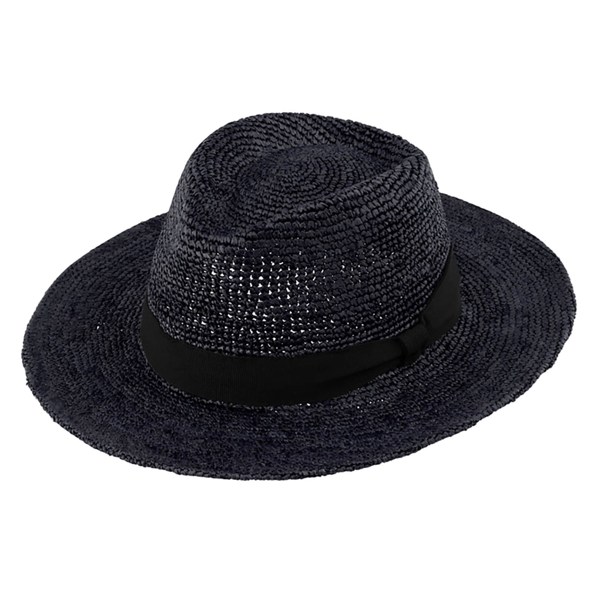 Fiebig Strohhut Traveller Raffia Ripsband uni Schwarz