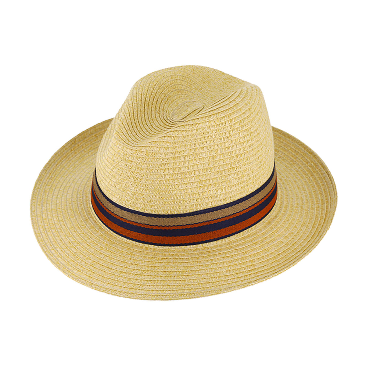 Fiebig Papierhut Fedora mit gestreiftem Ripsband Beige