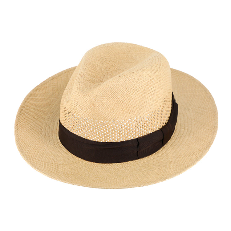 Fiebig Panamahut Fedora mit Lochflechtung in Krone Beige – Gesamtansicht