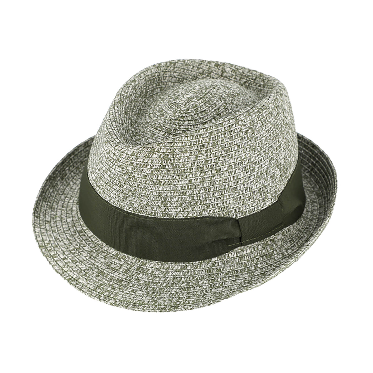 Fiebig Papierhut Trilby melange mit passendem Ripsband Oliv