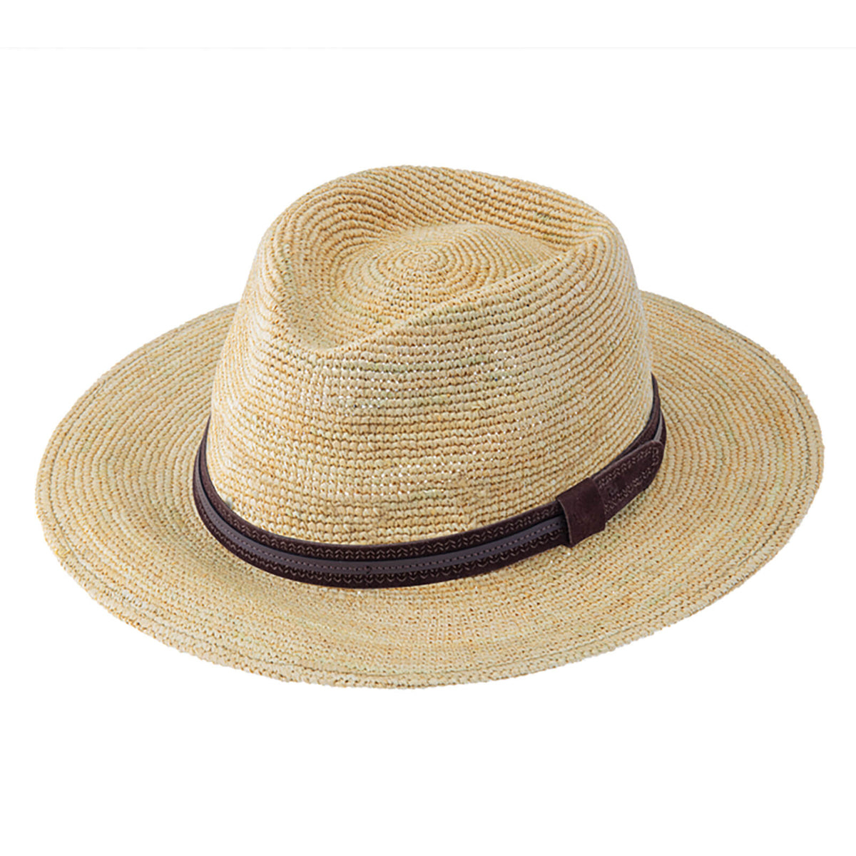 Fiebig Strohhut Traveller Raffia Crochet Wildleder- Glattlederband Natur