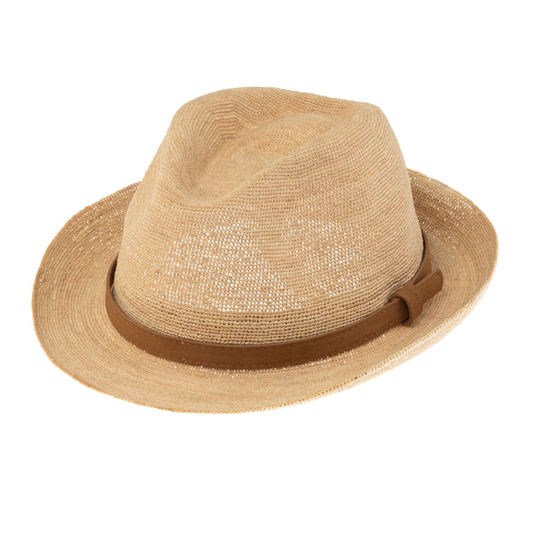 Fiebig Strohhut Trilby Raffia Crochet extrafein mit Kunstlederband Natur