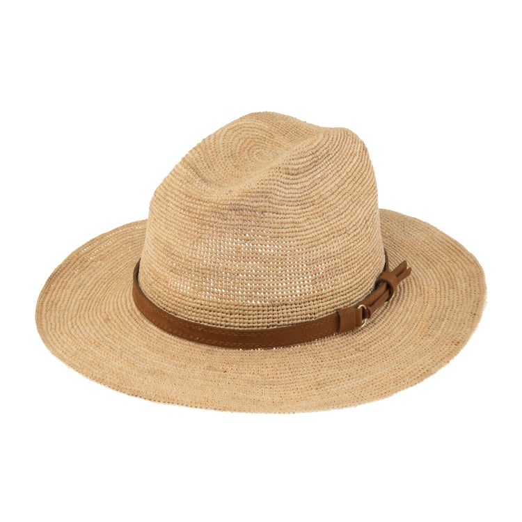 Fiebig Strohhut Western Raffia Crochet mit Kunstlederband Natur