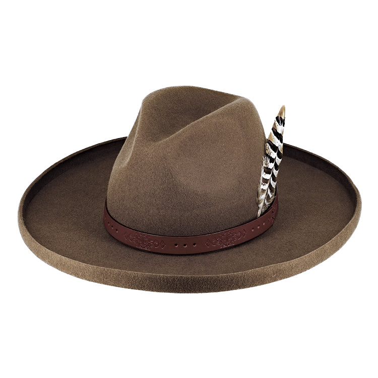 Fiebig Wollfilzhut mit Feder und Lederband Cognac