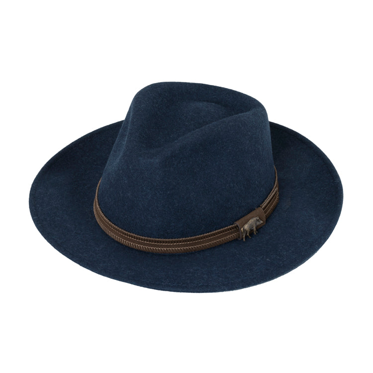 Fiebig Wollfilzhut Fedora Wildschein Pin melange Marineblau