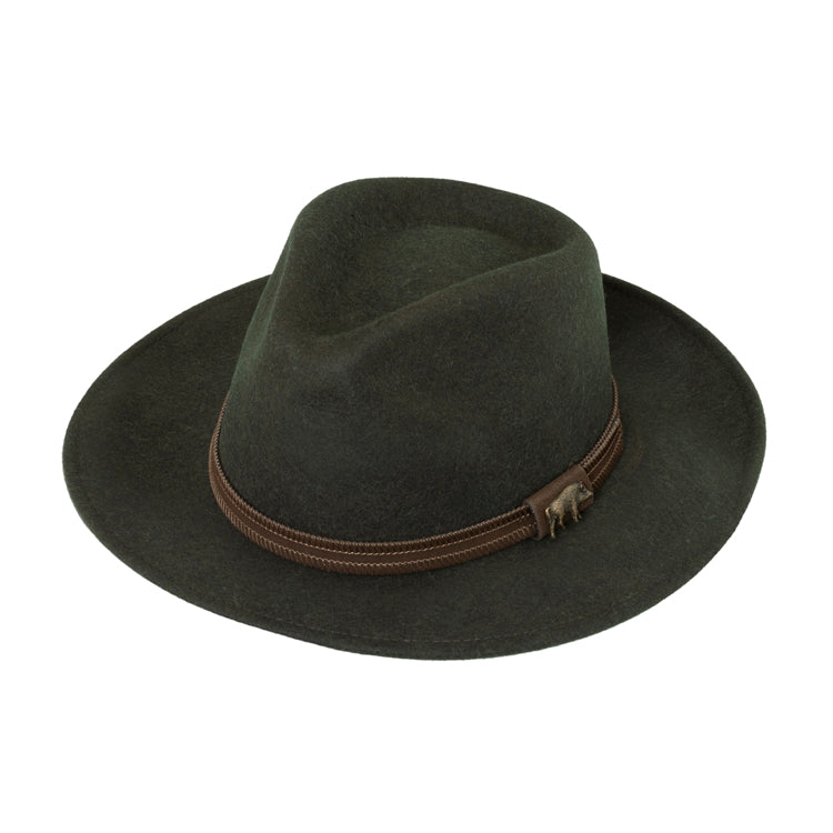Fiebig Wollfilzhut Fedora Wildschein Pin melange Olivgrün