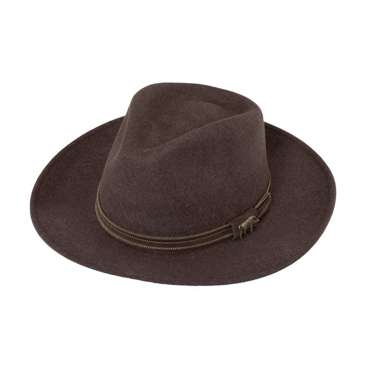 Fiebig Wollfilzhut Fedora Wildschein Pin melange Braun