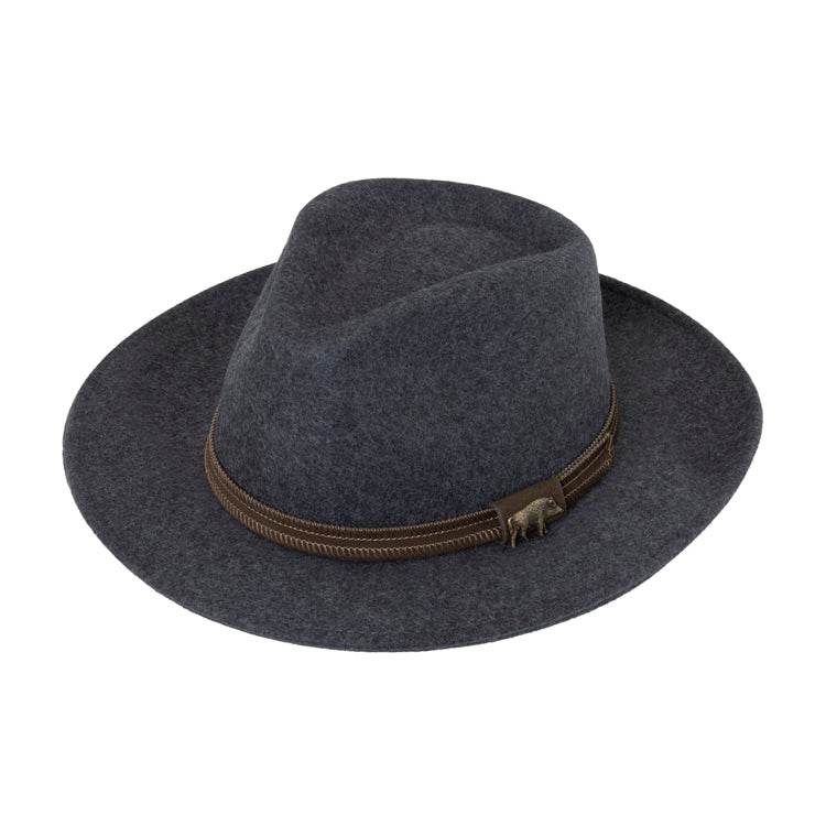 Fiebig Wollfilzhut Fedora Wildschein Pin melange Anthrazit