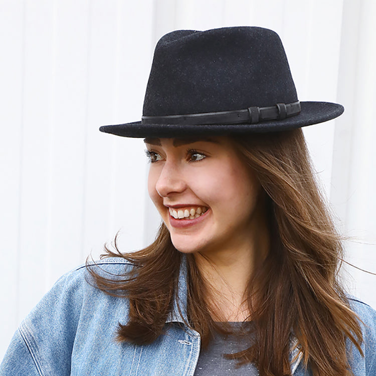 Fiebig Wollfilzhut Fedora melange waterproof und crushable Marineblau – Modellbild
