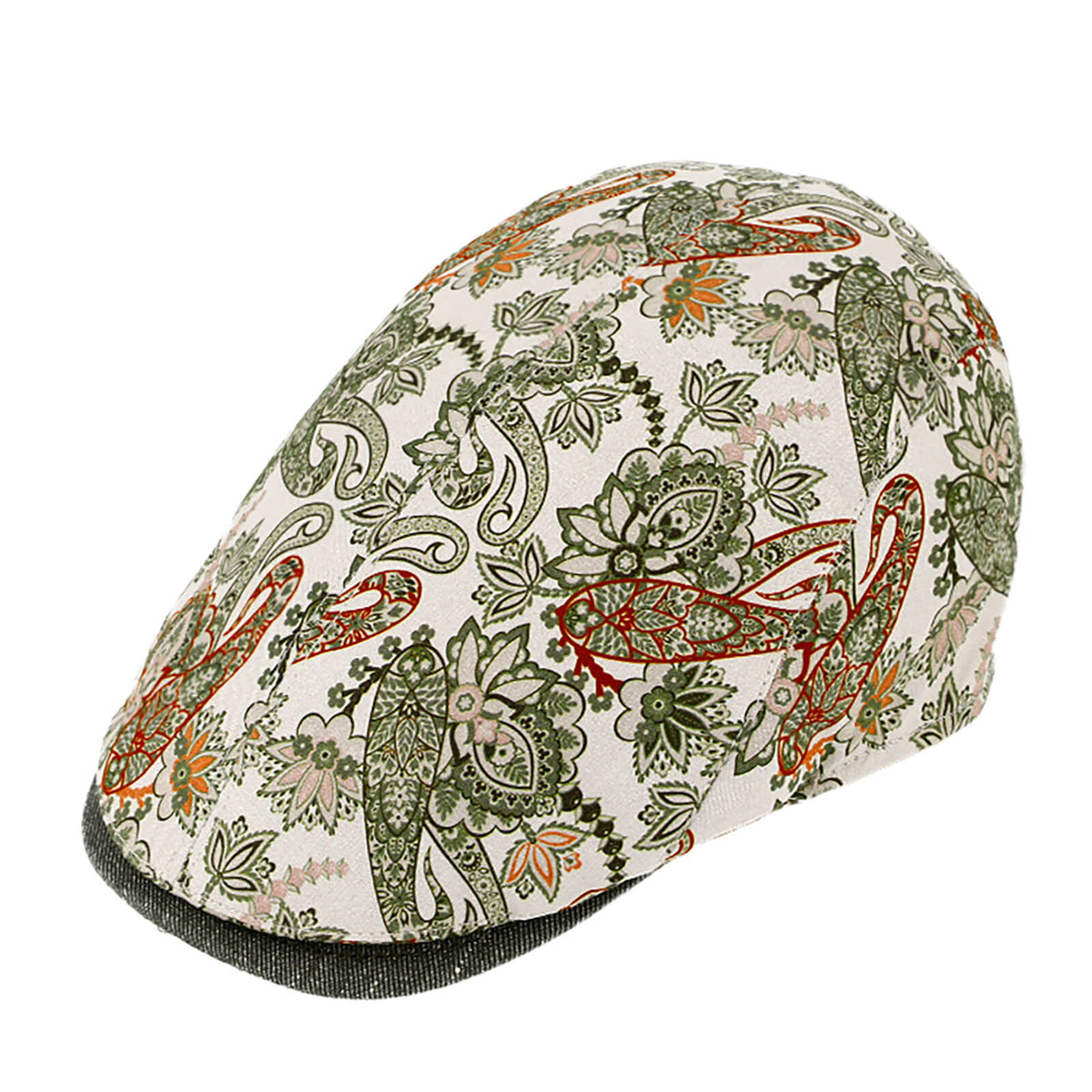 Fiebig Flatcap Paisleymuster Schild uni UV-Schutz Khaki