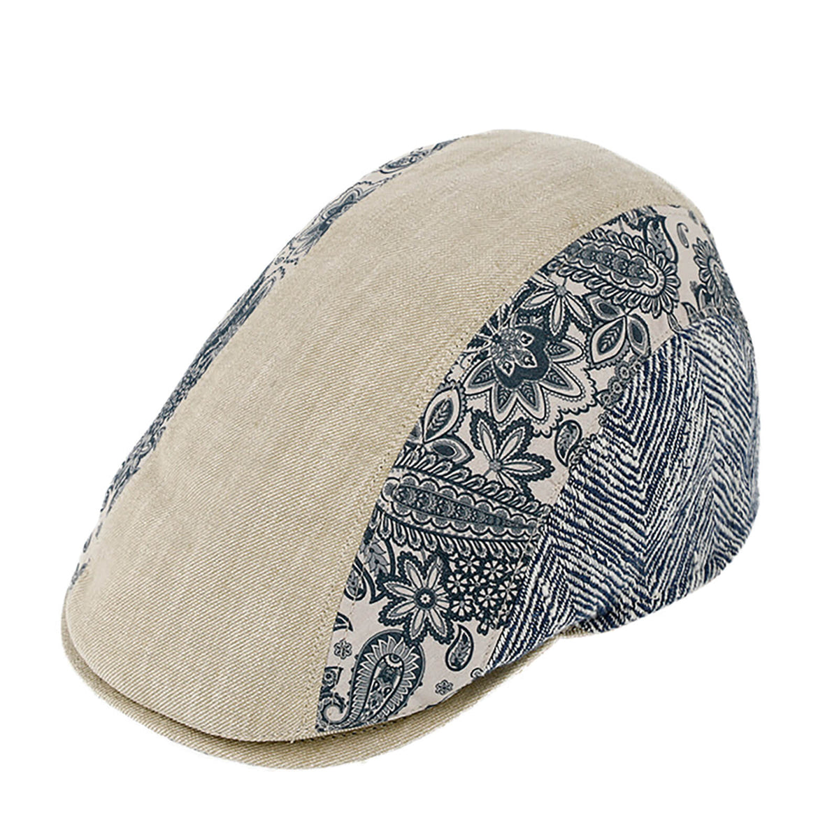 Fiebig Flatcap Längspanel Paisley Streifen uni UV-Schutz Jeansblau