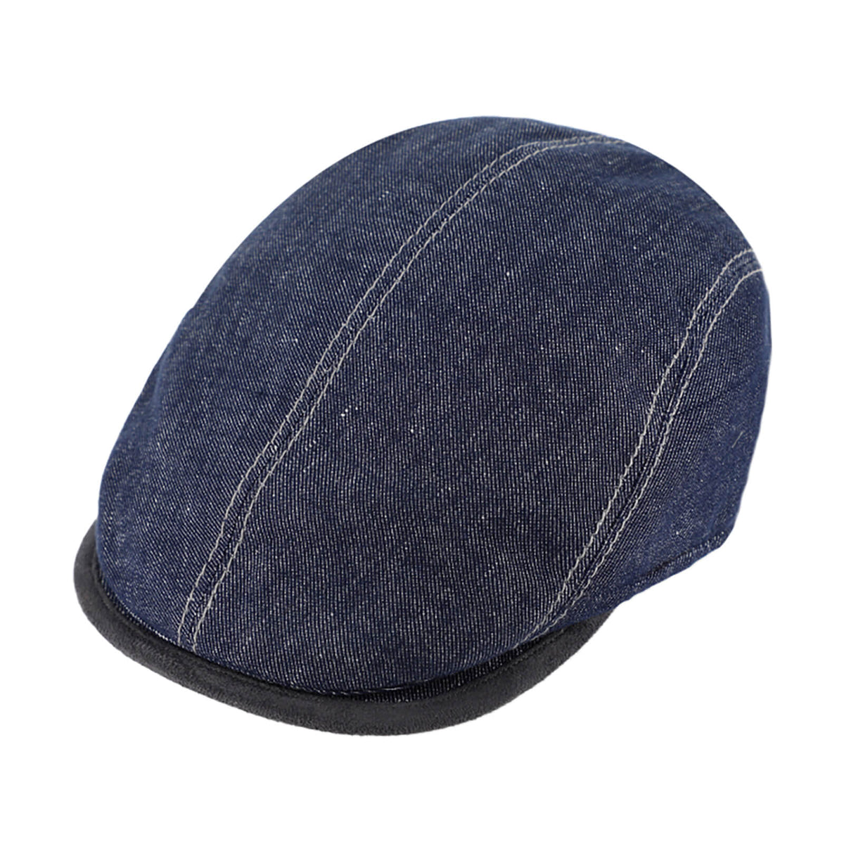 Fiebig Flatcap Leinen melange mit Kontrastnähten UV-Schutz Marineblau