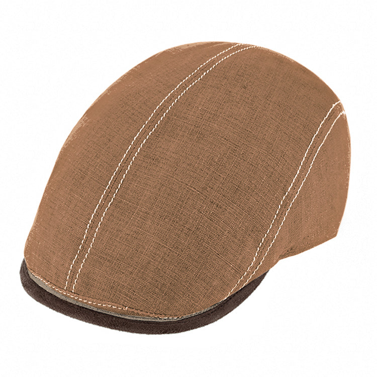 Fiebig Flatcap Leinen mit Kontrastnähten UV-Schutz Curry – Gesamtansicht