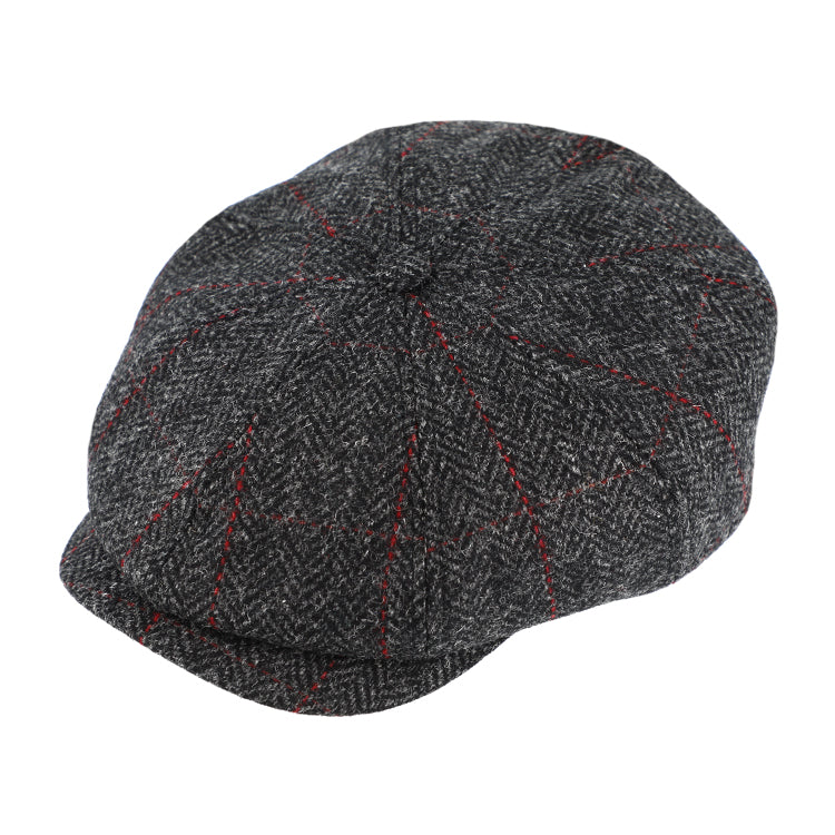 Fiebig 8-Panel Cap Shetlandwolle mit Steg Fischgraet und Karo Anthrazit – Gesamtansicht