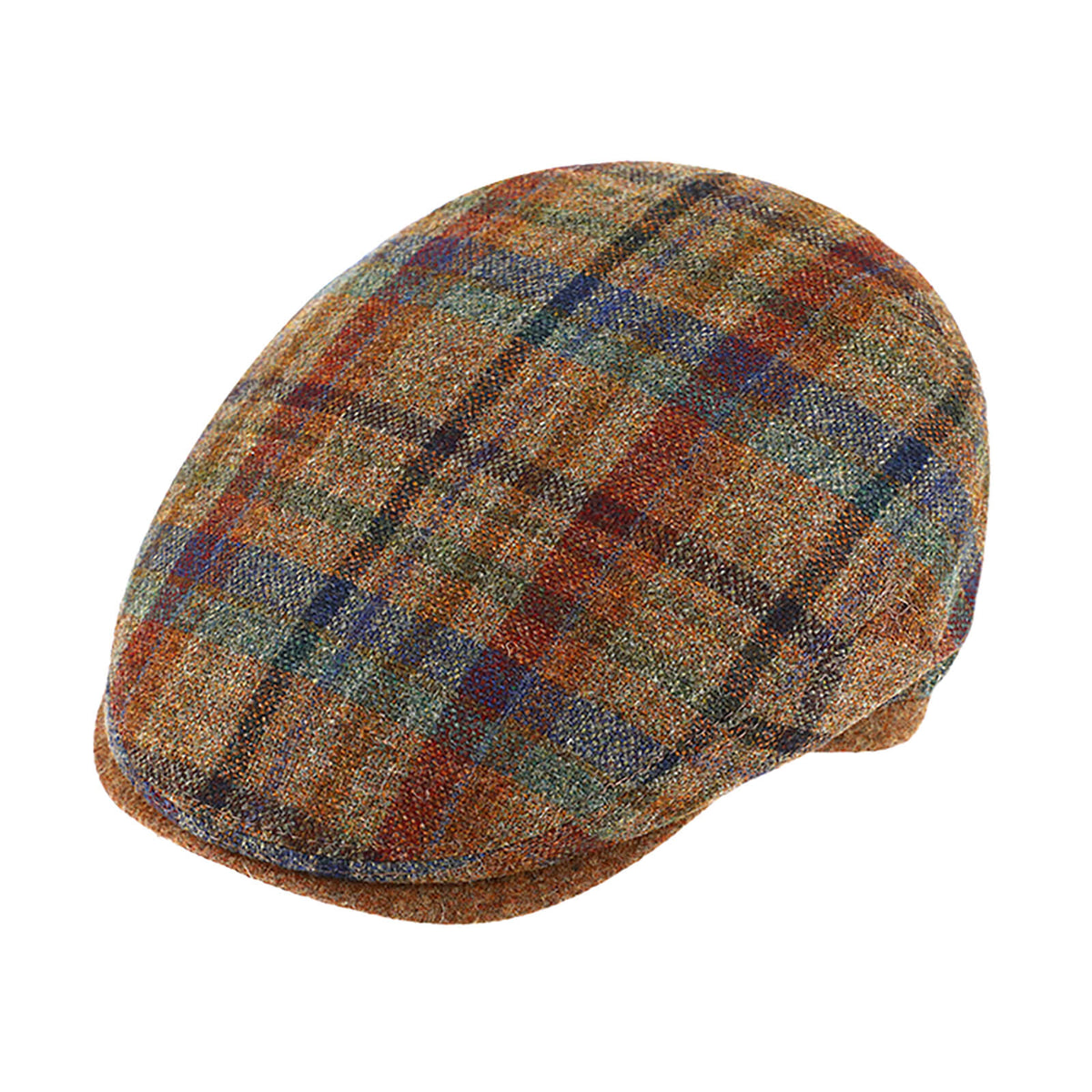 Fiebig Flatcap buntes Karomuster mit Steg Cognac