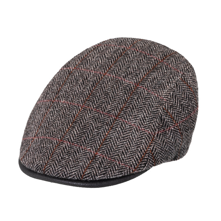 Fiebig Flatcap Schurwolle Fischgrät feines Karo Anthrazit