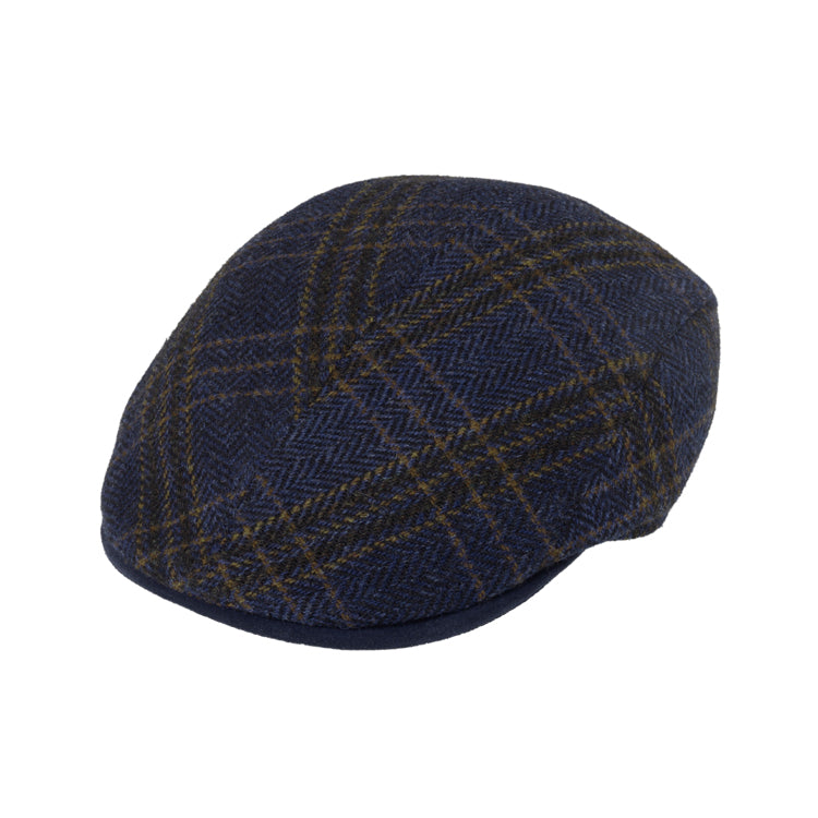 Fiebig Flatcap Schurwolle Fischgrät meliert Marineblau
