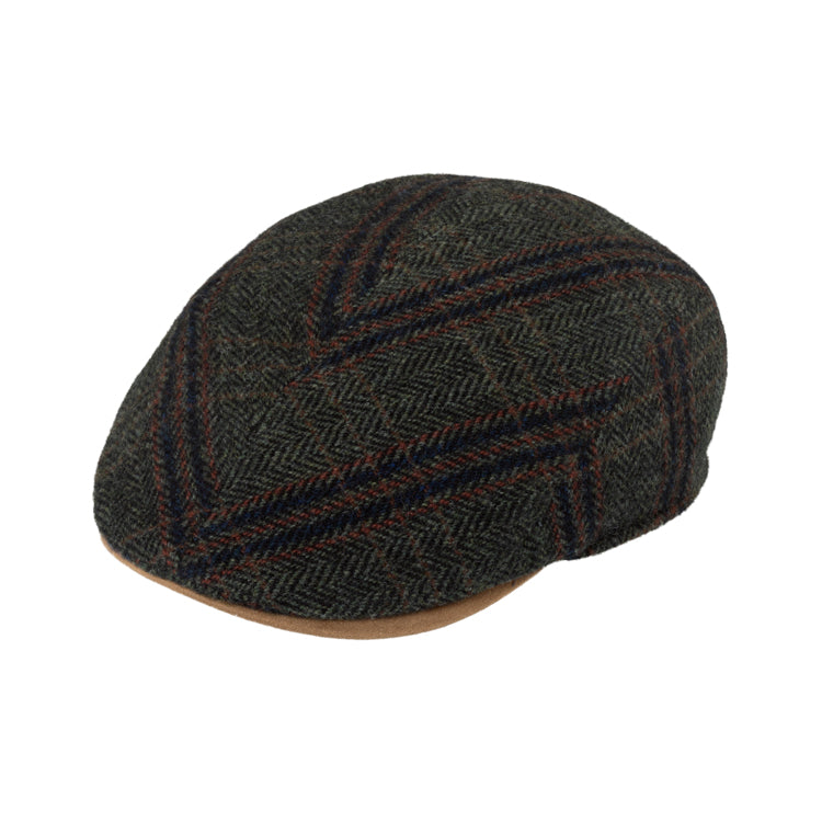 Fiebig Flatcap Schurwolle Fischgrät meliert Olivgrün