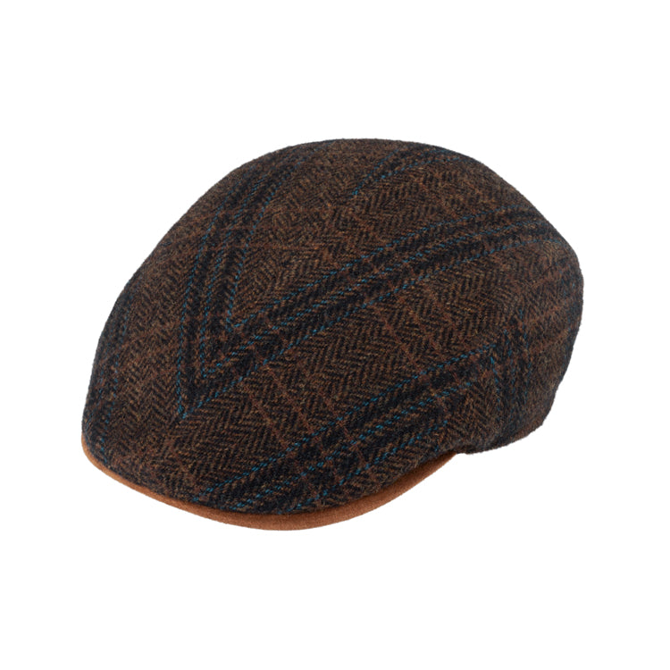 Fiebig Flatcap Schurwolle Fischgrät meliert Cognac