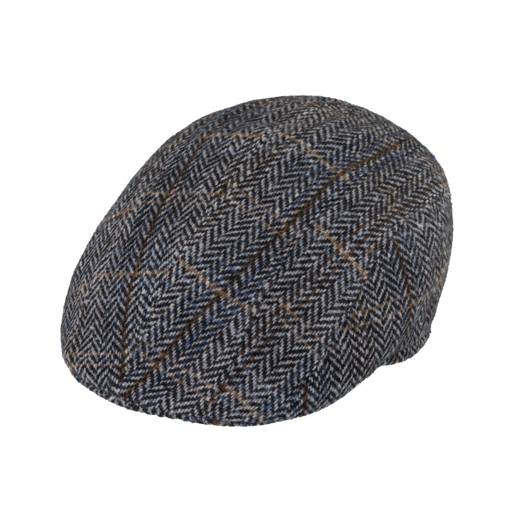 Fiebig Flatcap Wolle Fischgrät mit Streifen Graublau