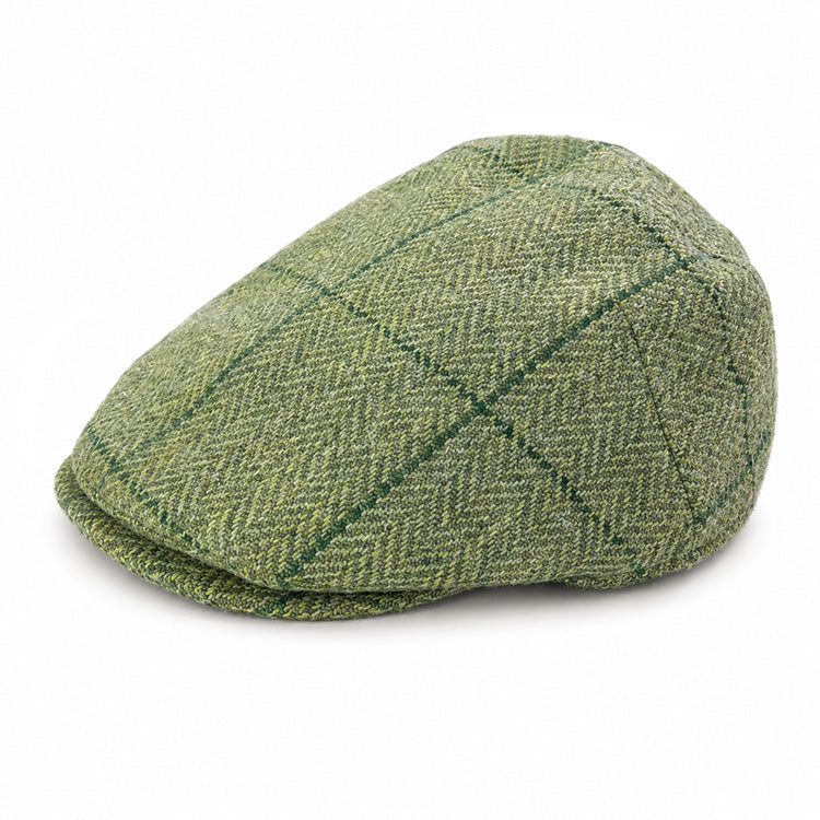 Fiebig Flatcap Harris Tweed dezentes Karo melange Khaki