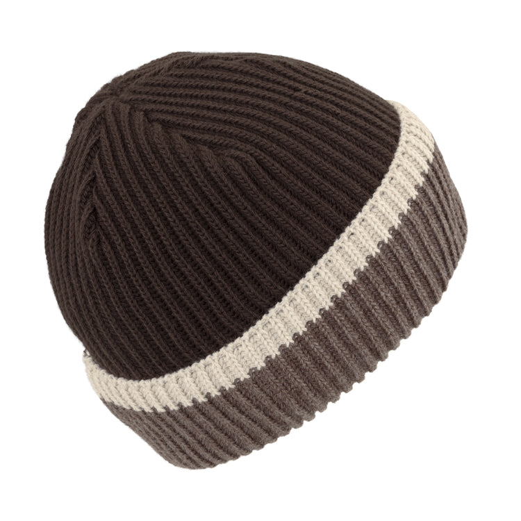 Fiebig Strickbeanie mit zweifarbigem Umschlag – Braun