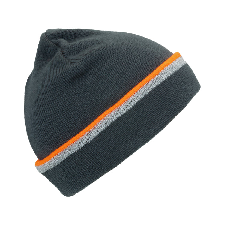 Fiebig Strickmütze Beanie reflektierender Streifen – Anthrazit