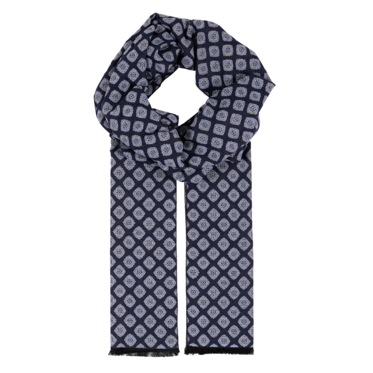 Fiebig Schal Viscose gemustert mit kurzen Fransen – Marineblau