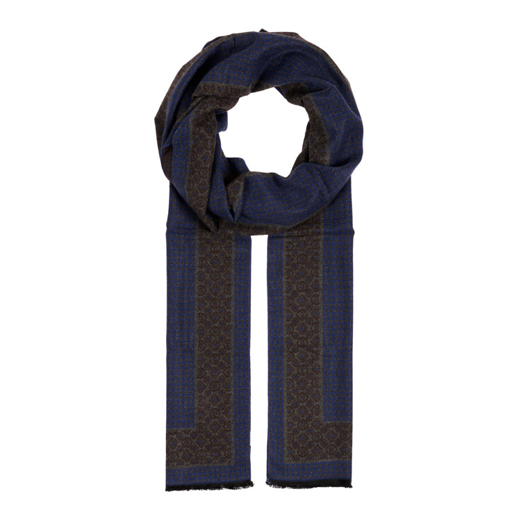 Fiebig Schal Viscose gemustert mit kurzen Fransen – Marineblau