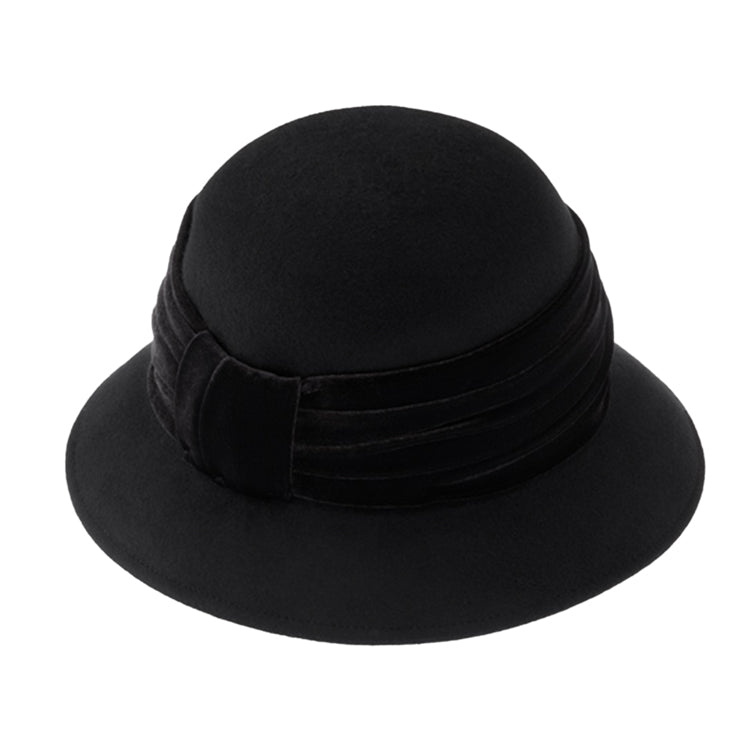 Fiebig Wollfilzhut Glocke zweifarbig gerafftes Samtband Schwarz