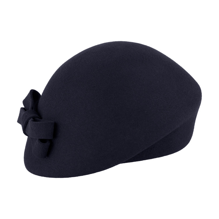 Fiebig Wollfilzhut Pillbox asymmetrisch uni – Marineblau