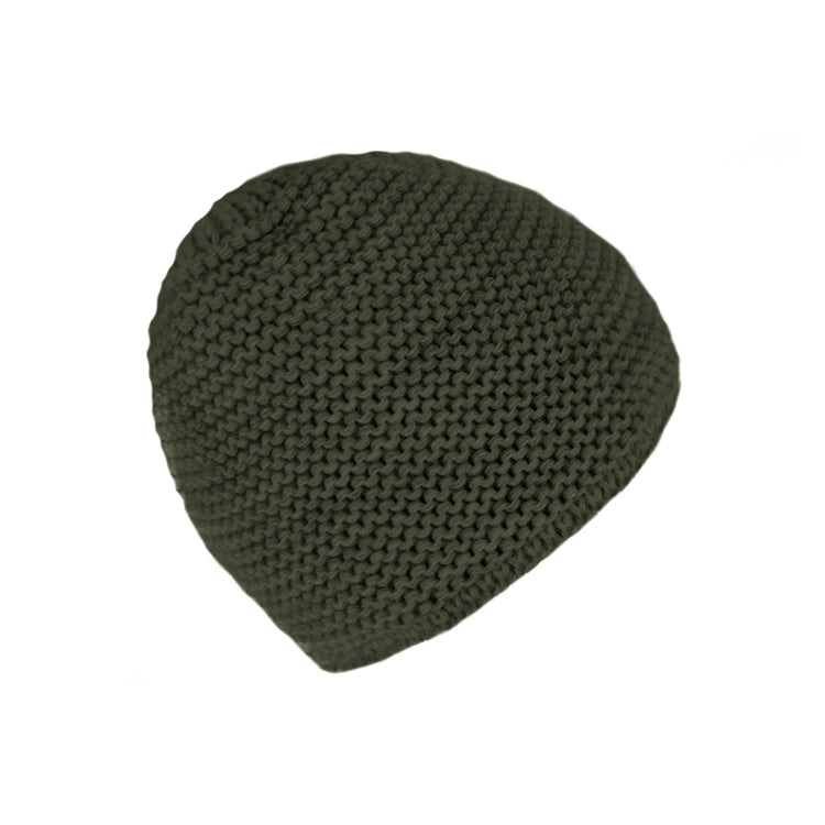 Fiebig Strickmütze Beanie Wolle uni Olivgrün