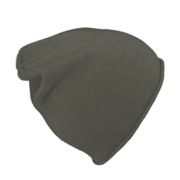 Fiebig Strick Beanie Kaschmir Rollrand uni – Olivgrün