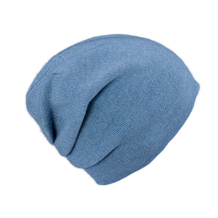 Fiebig Strick Beanie Kaschmir uni einlagig mit Raffung – Jeansblau