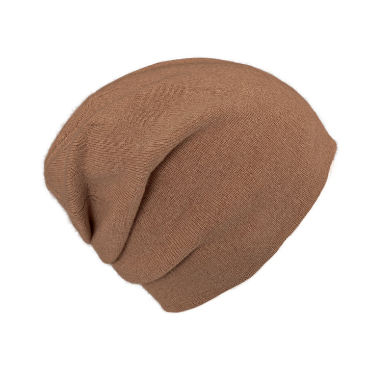 Fiebig Strick Beanie Kaschmir uni einlagig mit Raffung – Cognac