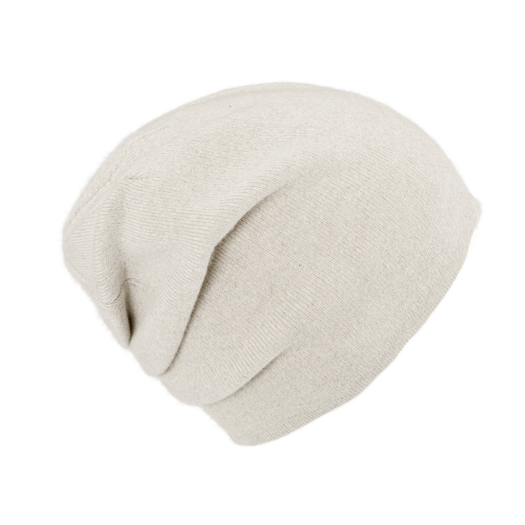 Fiebig Strick Beanie Kaschmir uni einlagig mit Raffung – Natur