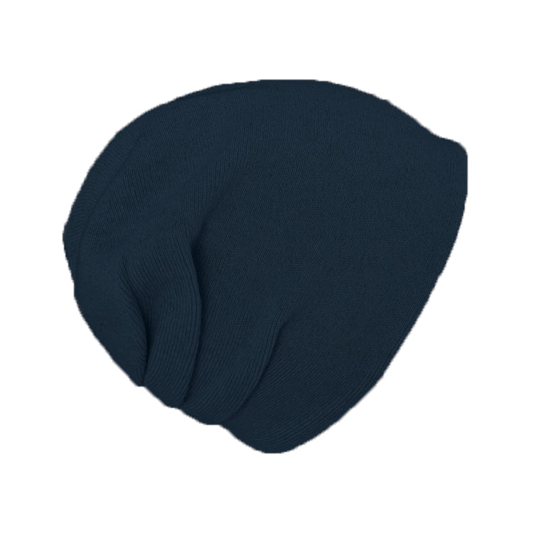 Fiebig Strick Beanie Kaschmir uni doppellagig mit Raffung – Marineblau