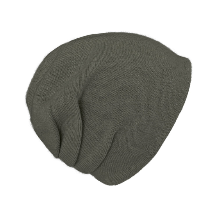 Fiebig Strick Beanie Kaschmir uni doppellagig mit Raffung – Olivgrün