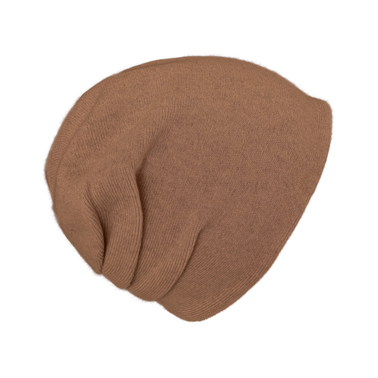 Fiebig Strick Beanie Kaschmir uni doppellagig mit Raffung – Cognac