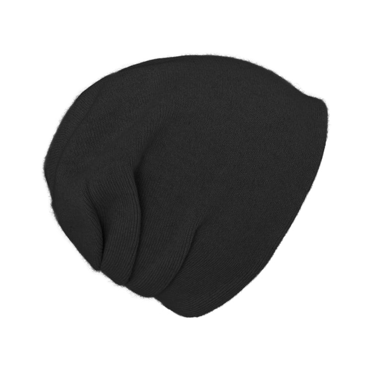 Fiebig Strick Beanie Kaschmir uni doppellagig mit Raffung – Schwarz