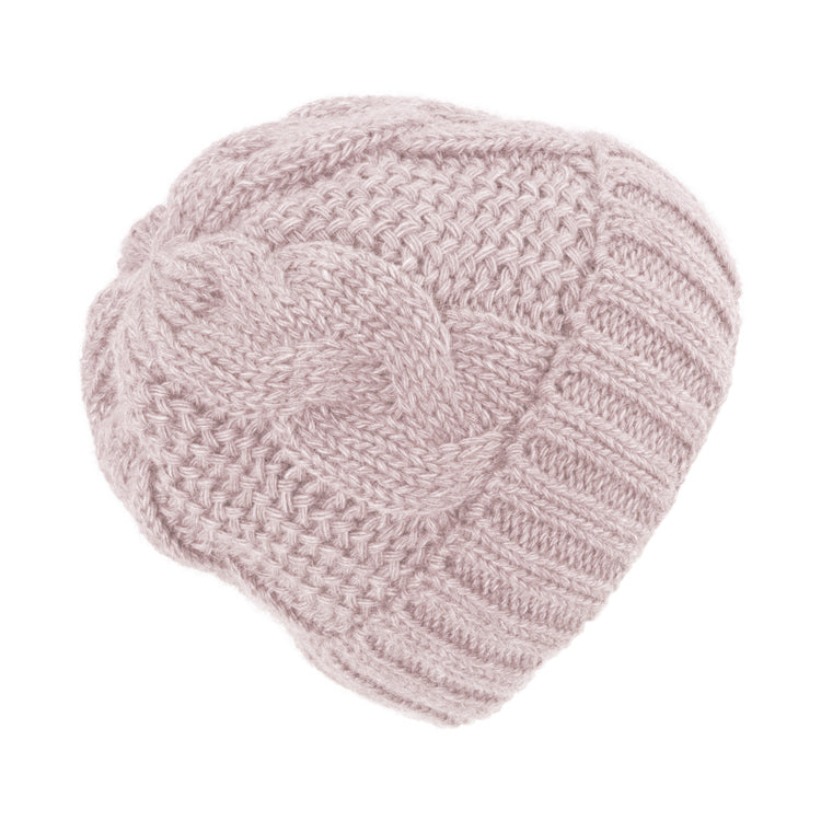 Fiebig Strickmütze Zopfstrick mit Umschlag melange – Rosa