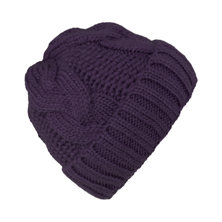 Fiebig Strickmütze Zopfstrick mit Umschlag melange – Lila