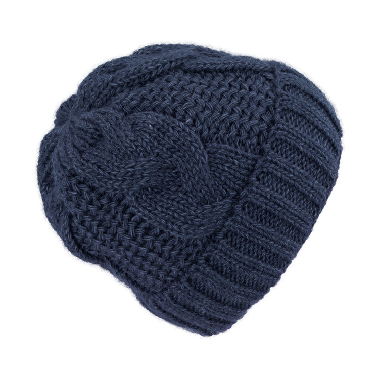 Fiebig Strickmütze Zopfstrick mit Umschlag melange – Marineblau