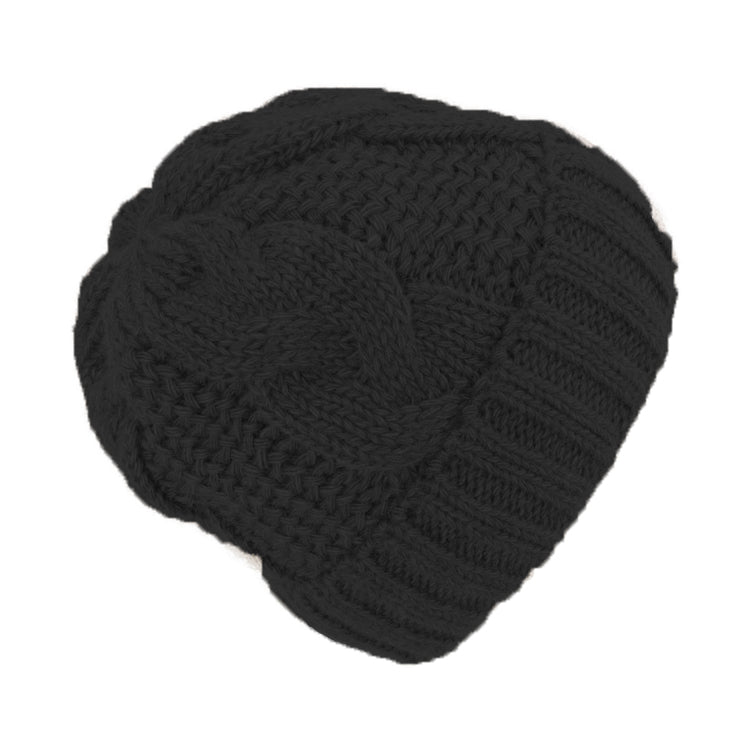 Fiebig Strickmütze Zopfstrick mit Umschlag melange – Schwarz