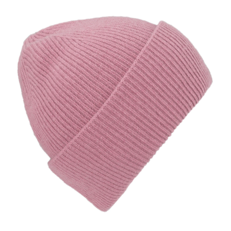 Fiebig Strickmütze Wolle Rippenstrick uni – Rosa