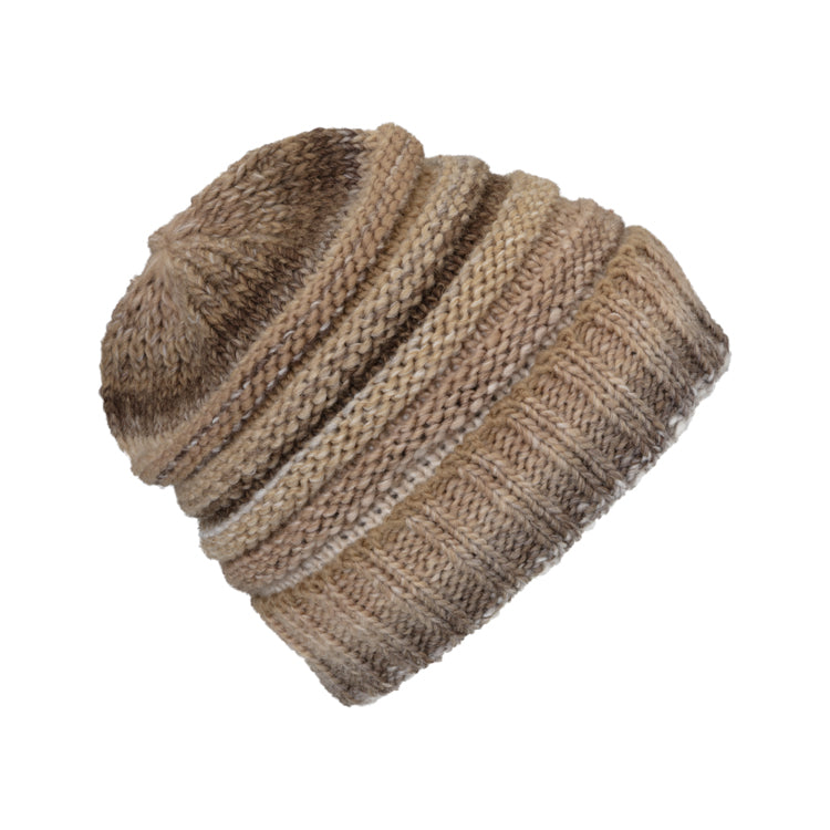 Fiebig Strickmütze mit Umschlag Wolle melange – Taupe