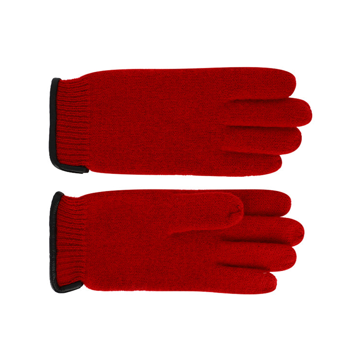 Fiebig Wollhandschuhe Uni mit Lederkante & Wollsiegel Rot