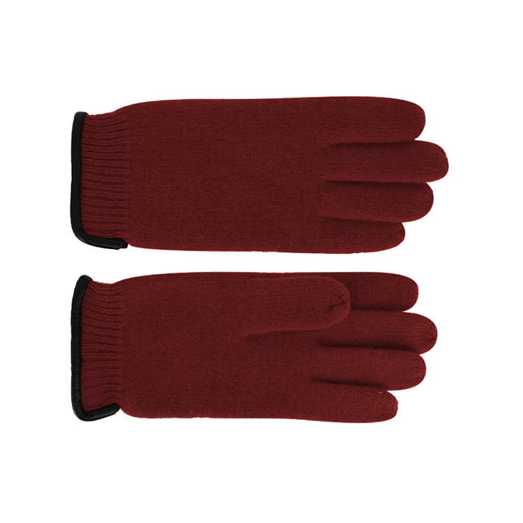 Fiebig Wollhandschuhe Uni mit Lederkante & Wollsiegel Bordeaux