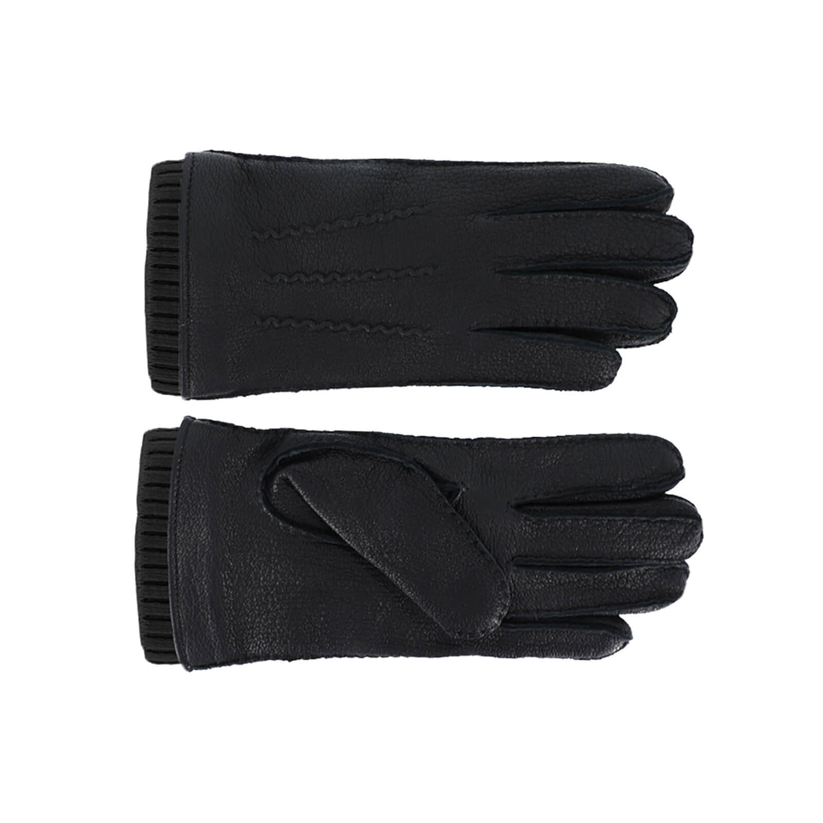 Fiebig Handschuhe Leder mit schwarzem Strickbündchen Schwarz