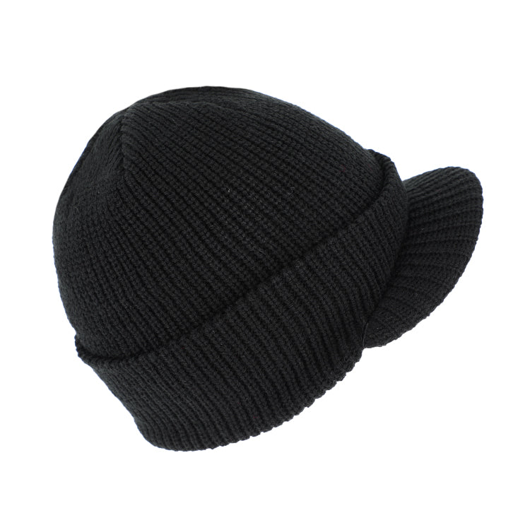 Fiebig Strickmütze mit Schild uni – Schwarz